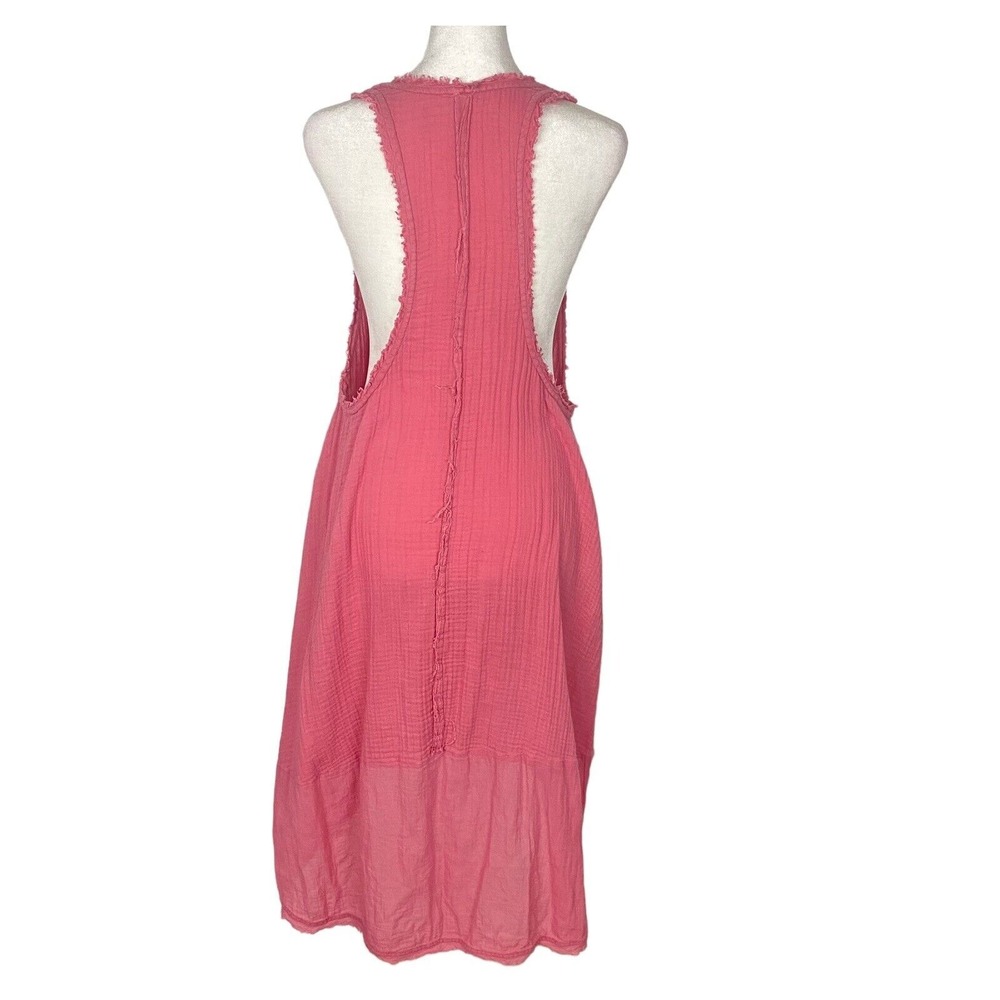 FREE PEOPLE Women Cotton Racerback Raw Edges Gauze Dress Sz M Pink Casual 68-19 - Picture 2 of 10